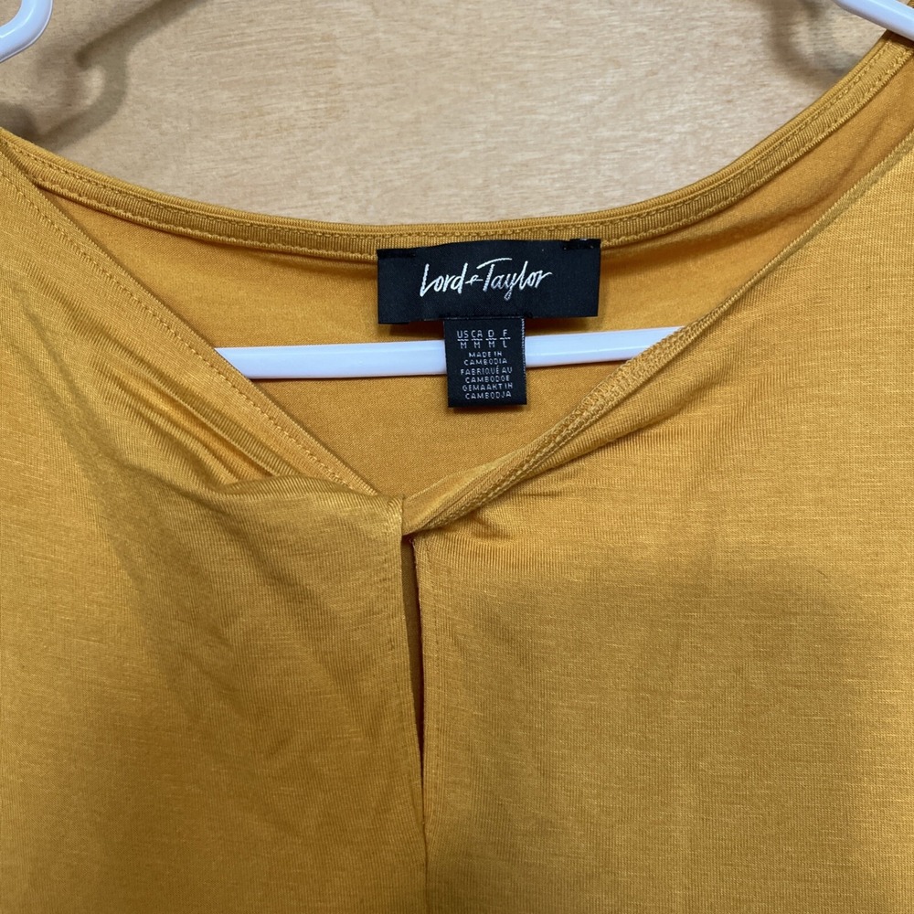 Lord & Taylor Top Womens M Mustard Yellow Keyhole Neck Long Sleeve Jersey Basic - Picture 2 of 6